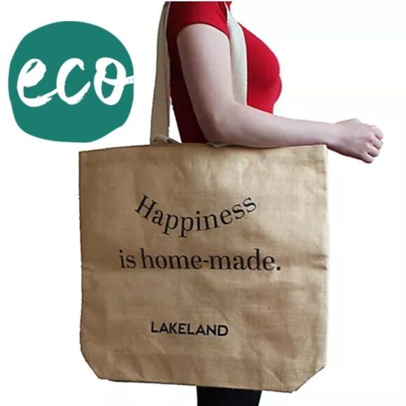 Lakeland Large Jute Tote Happiness is Homemade- Eco-Friendly two strap handles - Picture 2 of 16